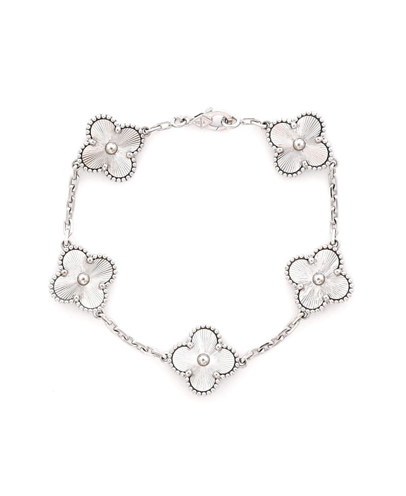 Pre-Owned Van Cleef & Arpels Vintage Alhambra 5 Motifs Bracelet Guilloche 18K White Gold | Bloomingdale's (US)