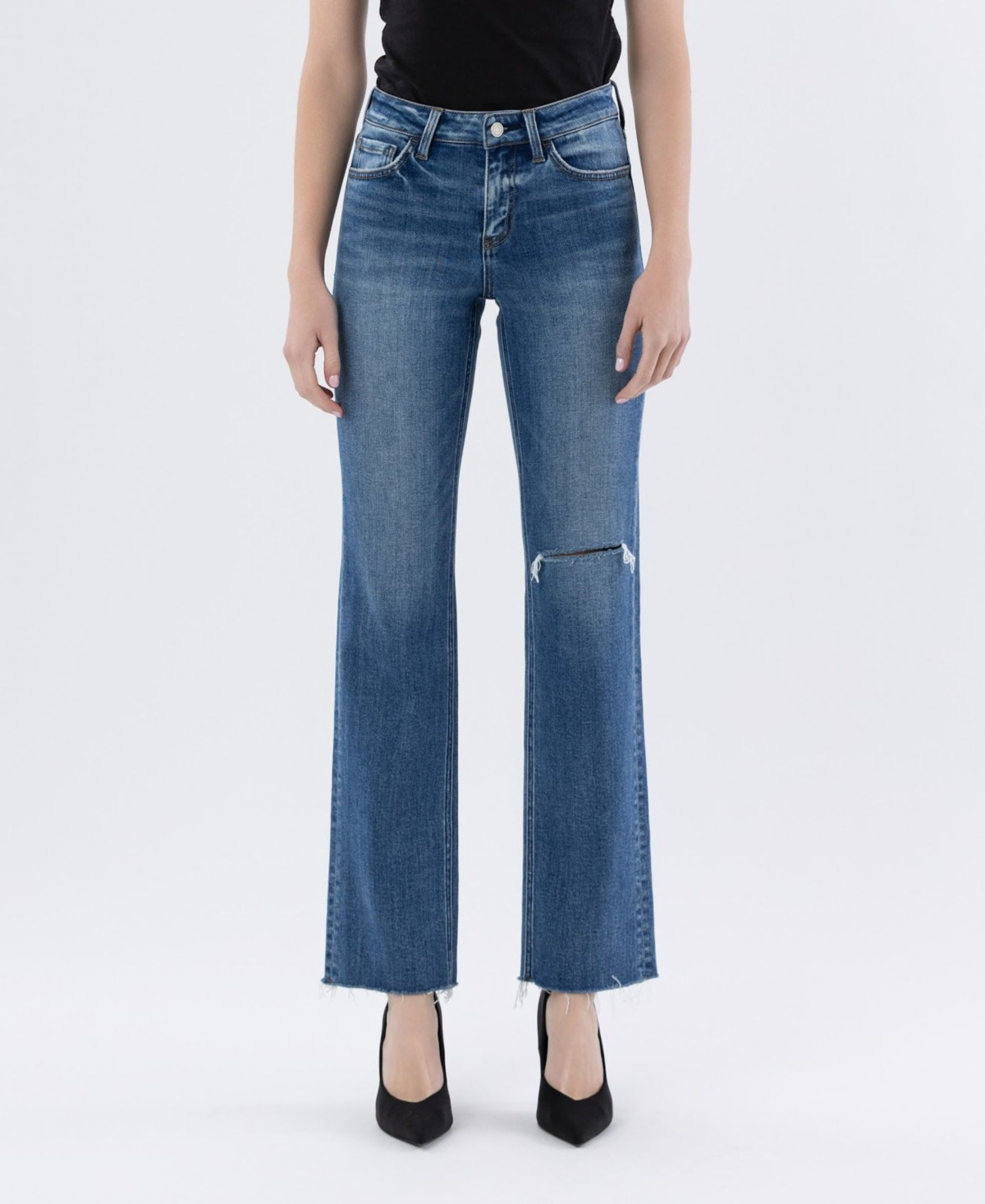 Vervet Women's High Rise Raw Hem Straight Jeans - Paris blue | Macy's
