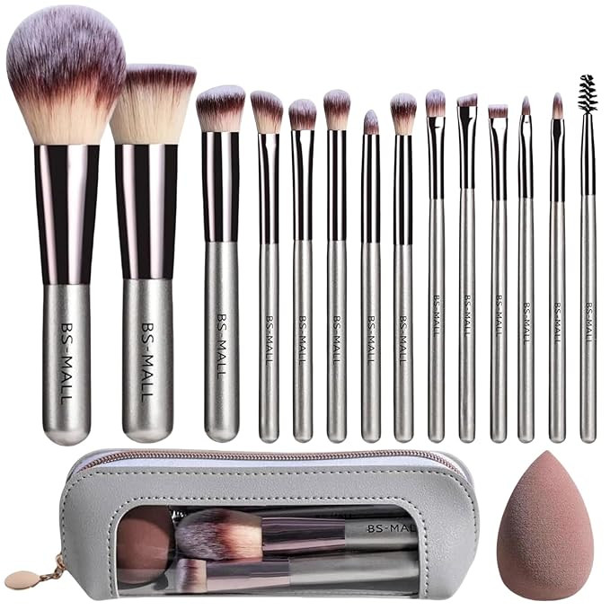 Travel Makeup Brush Set BS-MALL 14 Pcs with 1 Pcs Makeup Sponge – Essential Foundation Powder C... | Amazon (US)