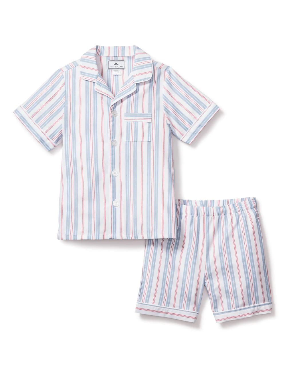 Kid's Twill Pajama Short Set in Vintage French Stripes | Petite Plume