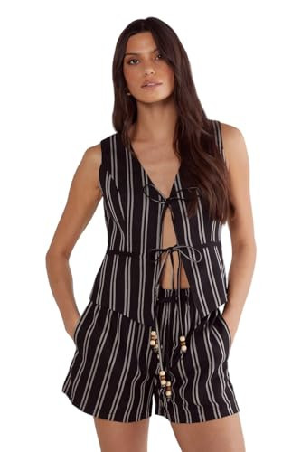 Nasty Gal Stripe Tailored Beaded Tie Front Vest | Amazon (US)
