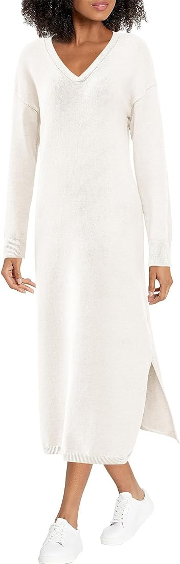 BTFBM Women Fall Sweater Dress Casual V Neck Long Sleeve Slit Knit Oversized Maternity Sweaters M... | Amazon (US)