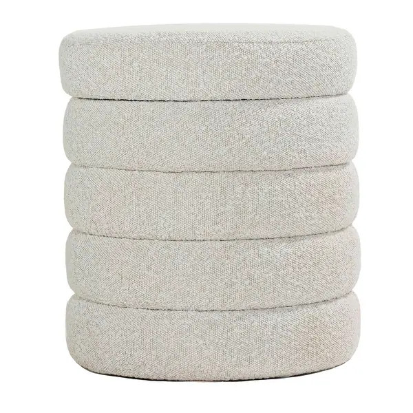 Cortesi Home Morcant Cylindrical Storage Ottoman, Light Grey | Bed Bath & Beyond