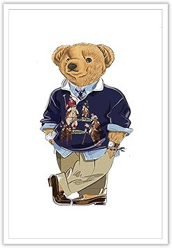 Funny Teddy Bear Canvas Wall Art Trendy Bear In A Polo Shirt Poster Minimalist Animal Magazine Pi... | Amazon (CA)