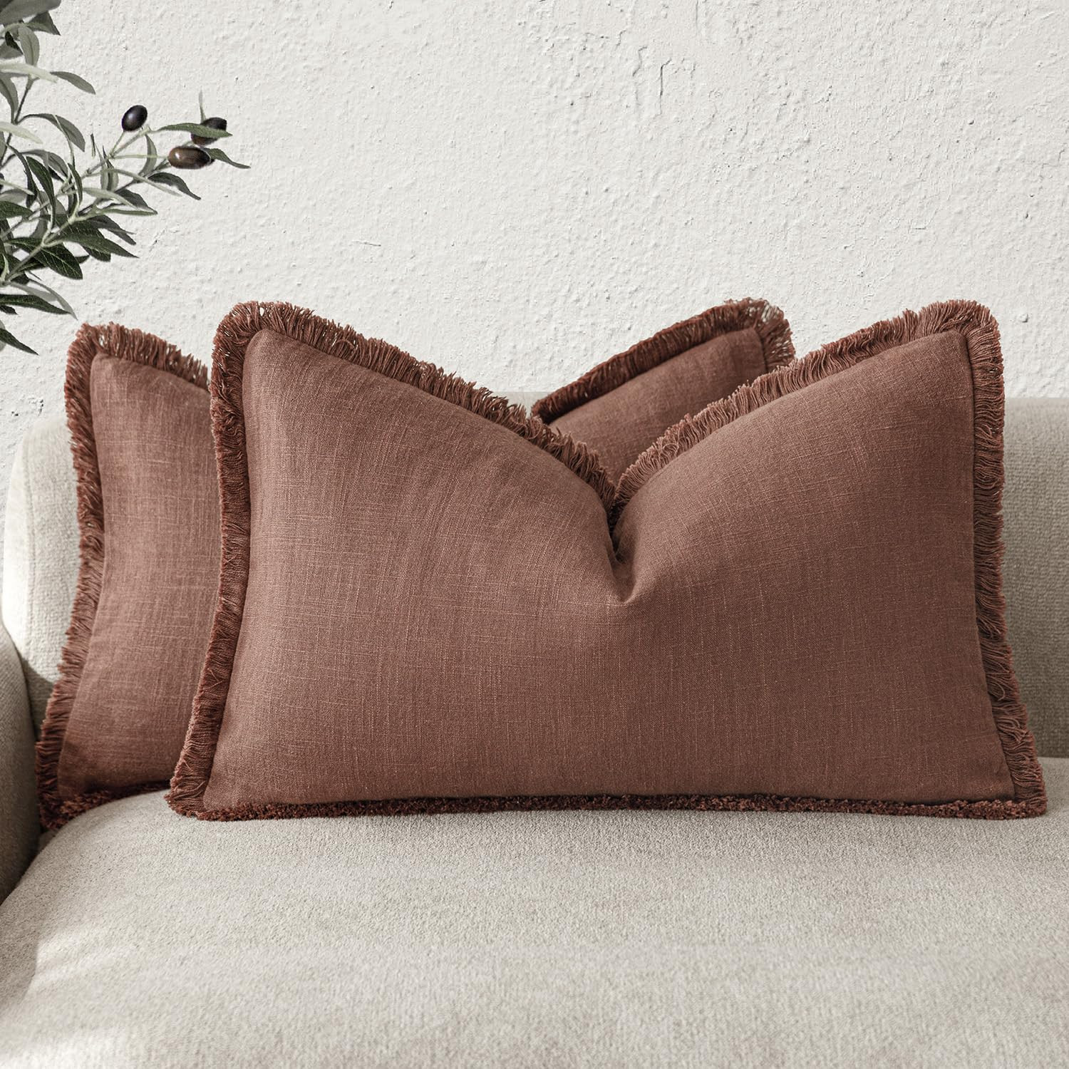 Foindtower Set of 2 Decorative Linen Fringe Lumbar Throw Pillow Covers Boho Farmhouse Cushion Cov... | Amazon (US)