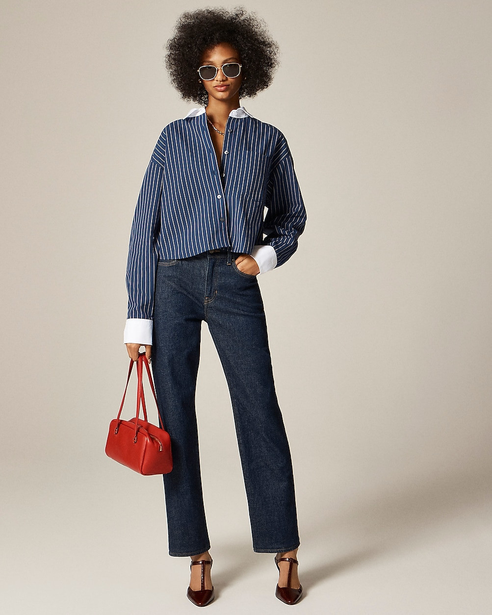 Étienne cropped button-up shirt in striped cotton poplin | J. Crew US