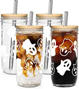 Halloween Cups, 24oz Halloween Mason Jar with Lid and Straw Halloween Tumbler Coffee Cups Hallowe... | Amazon (US)