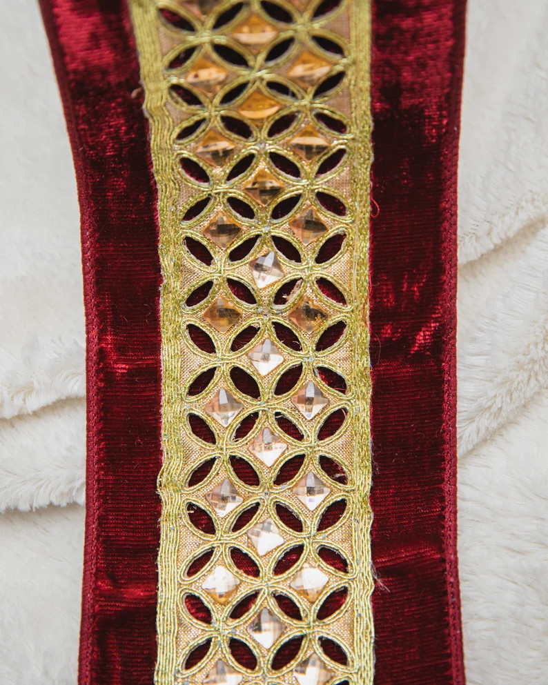 Red and Gold Christmas Ribbon,  Jeweled Christmas Tree Decor, Jeweled Luxe Christmas Ribbon, Desi... | Etsy (US)