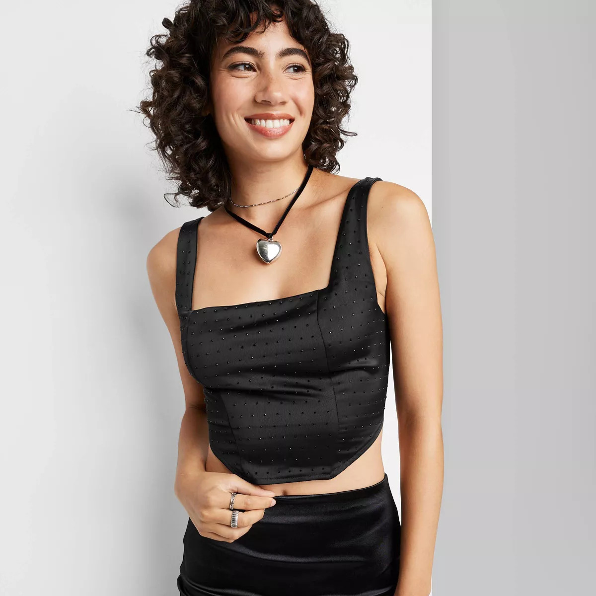 Women's Rhinestone Corset Tank Top - Wild Fable™ Black S | Target