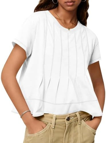 Tankaneo Womens Babydoll Tops Short Sleeve Peplum Pleated Summer T-Shirts Casual Loose Fit Flowy ... | Amazon (US)