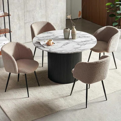 Round Table With Set Of Four Barrel Chairs | Wayfair North America
