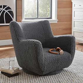 Sherpa Charcoal Lennon Low Swivel Lounge Chair | Pottery Barn Teen