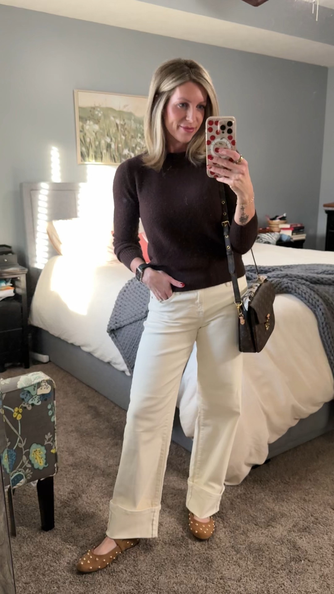 Comfy casual but make it a little elevated. Love these cuffed off white Hidden jeans from The Buckle paired with a super soft sweater and cute flats. This fit is perfect for the holidays or coffee dates! 

#LTKOver40 #LTKHoliday #LTKootd