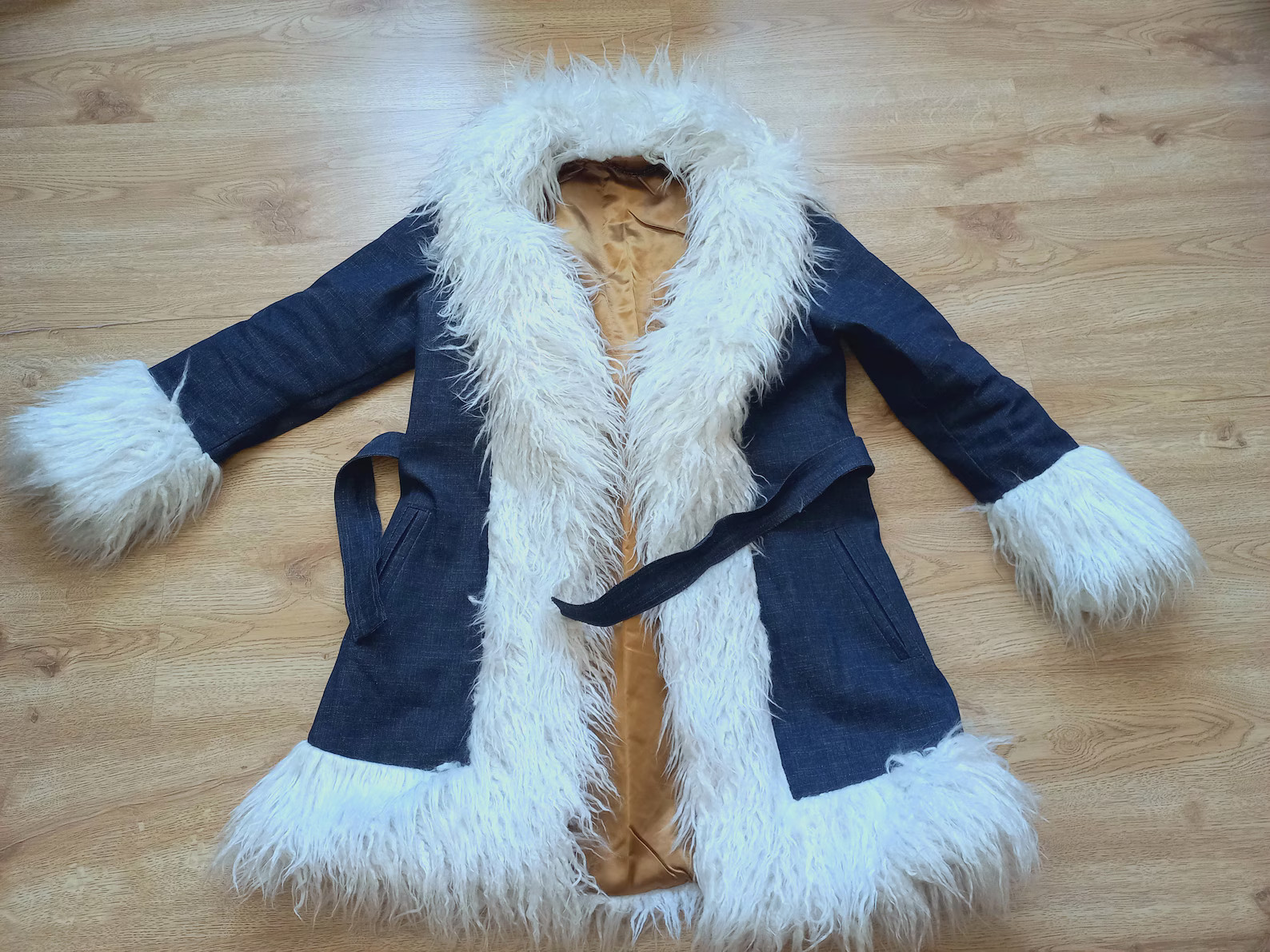 Vintage Style Penny Lane Denim Coat, Blue Denim 70s Style Big Faux Fur Collarafghan Coat, Boho Gr... | Etsy (US)