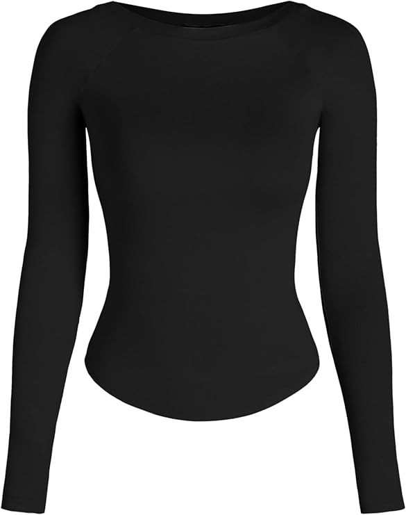 CIDER Women Long Sleeve Crop Top Boat Neck Slim Fit Tight Basic Tee Shirts 2025 | Amazon (US)