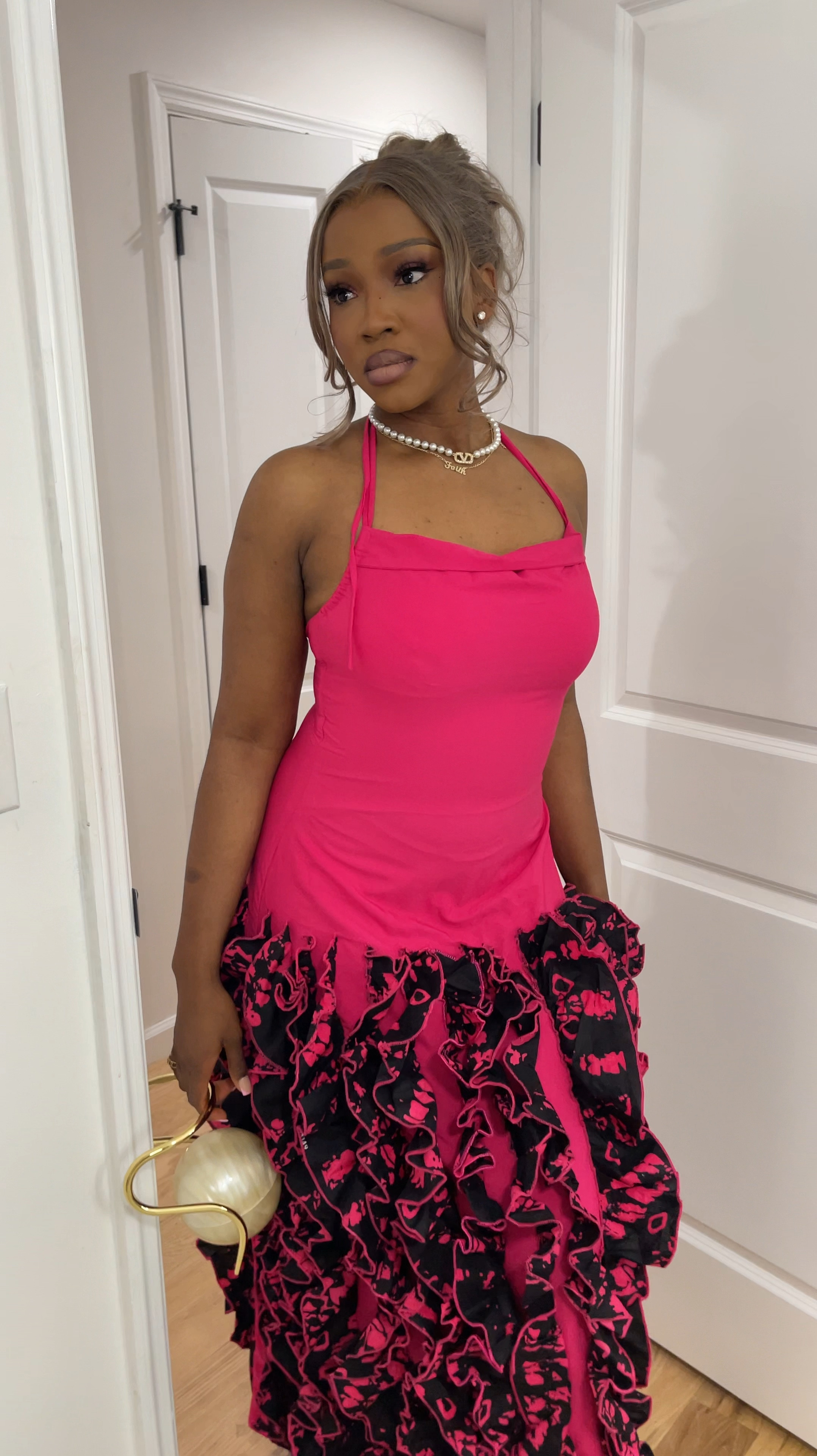 Pink ruffle dress: custom made 
Clutch: Cult Gaia 

#LTKSeasonal #LTKstyletip