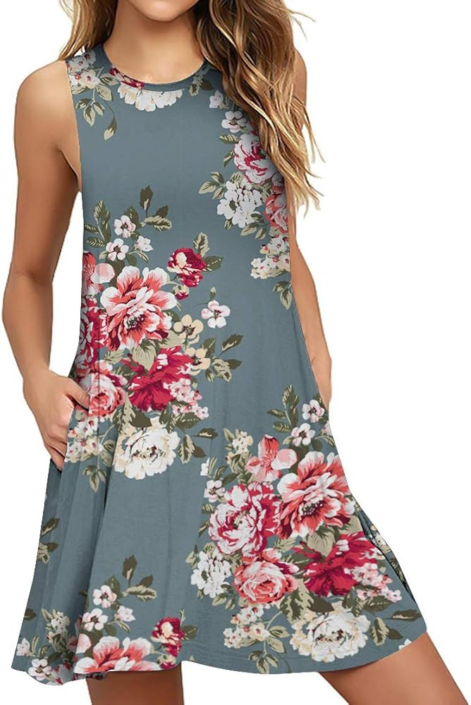Women's Summer Casual Swing T-Shirt Dresses Beach Cover up with Pockets | Amazon (US)