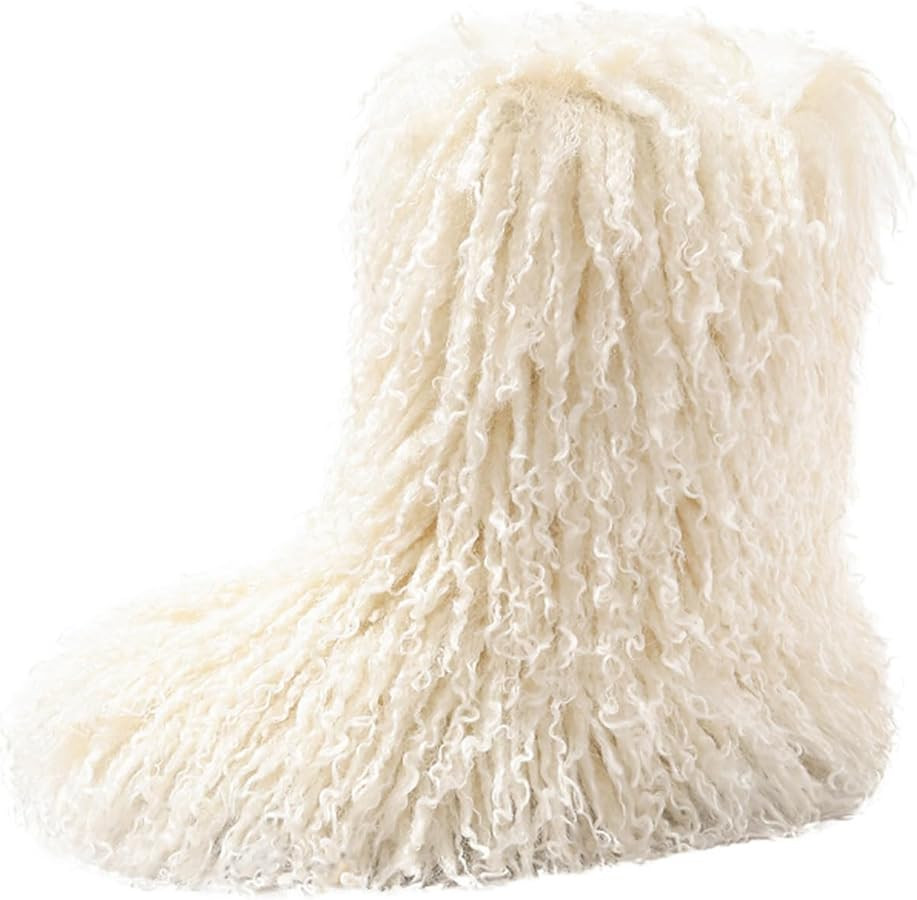 YXCFEWD Faux Mongolian Fur Boots for Women Winter Fluffy Fur Furry Boots for Girls Flat Heel Snow... | Amazon (US)