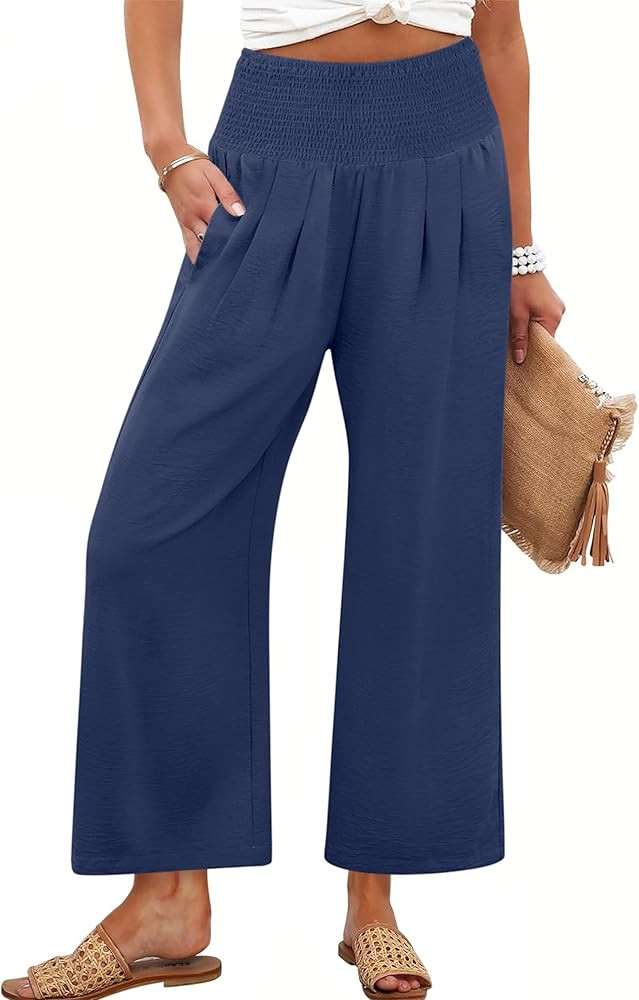 ANRABESS Womens Pants Wide Leg High Waisted Palazzo Pants Summer Flowy Beach Lounge Casual Trouse... | Amazon (US)