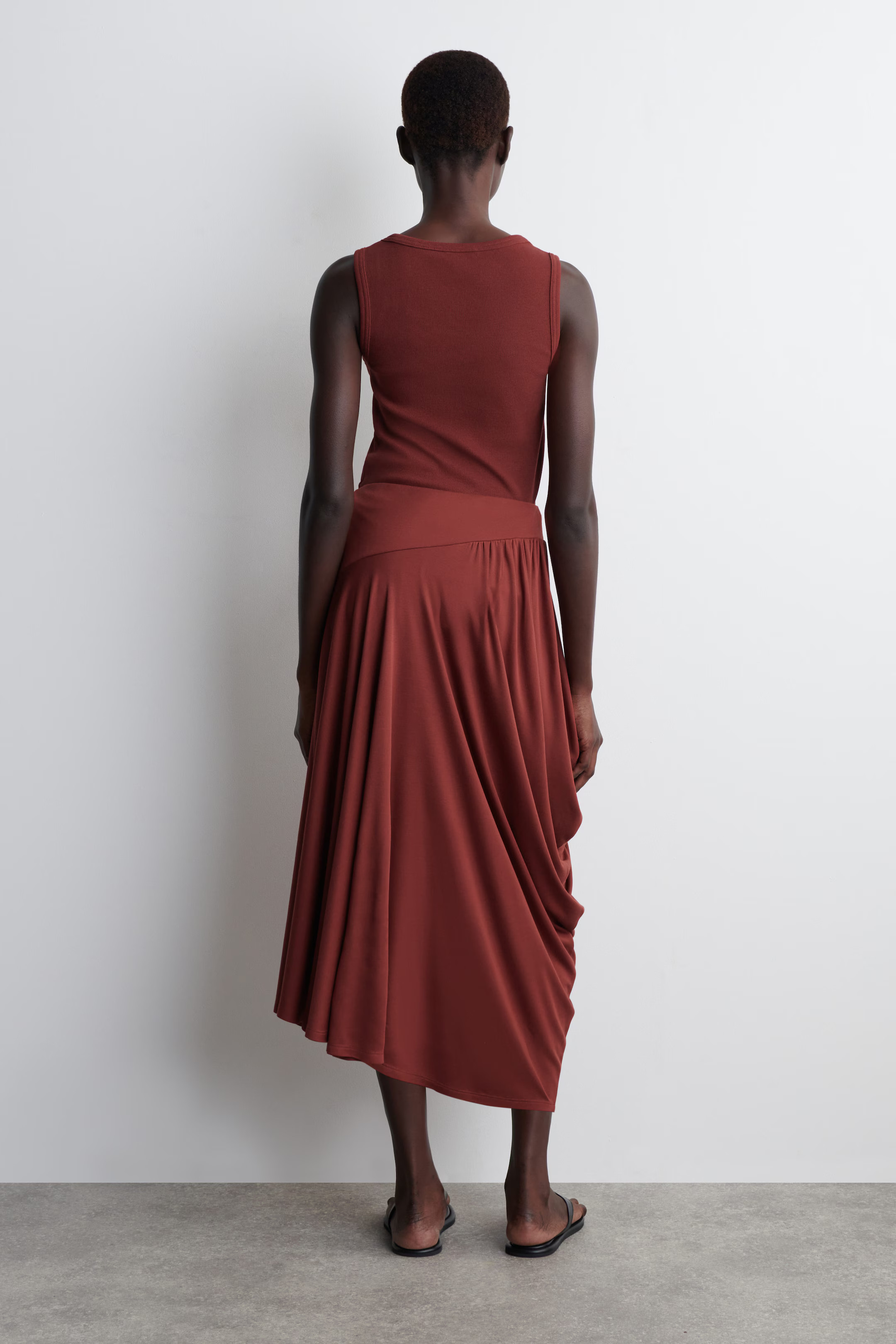 ASYMMETRIC DRAPED MIDI SKIRT - DARK RED | COS | COS UK