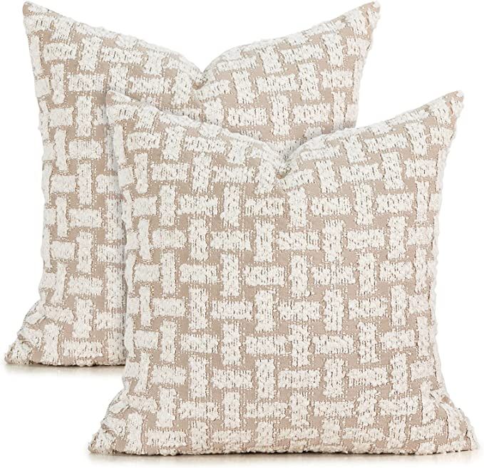 Set of 2 Boucle Pillow Covers 18x18 inches Decorative Boucle Pillow Cover for Couch Sofa Bed Text... | Amazon (US)