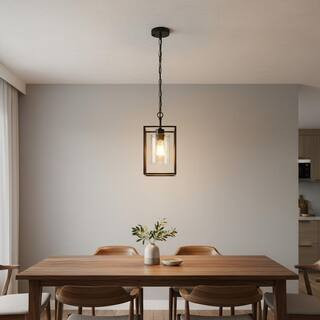 1-Light Black Kitchen Island Pendant Lighting with Glass Shade, Hanging Lighting for Living Room, Restaurant, Hallway | The Home Depot