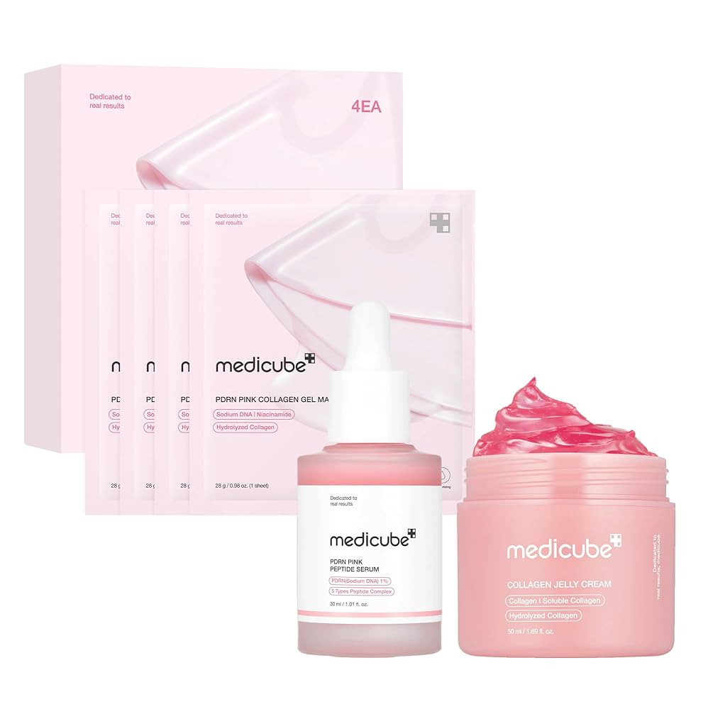 medicube Pink Glass Glow Skin Trio: Salmon DNA PDRN pink collagen jelly gel mask (4ea) and PDRN P... | Amazon (US)