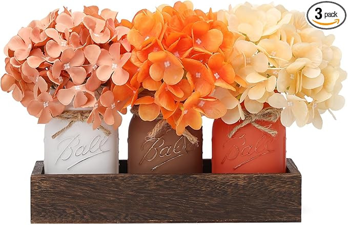 Fall Mason Jars, Fall Centerpiece Table Settings, Wood Tray with 3 Painted Jars, Dining Coffee Ta... | Amazon (US)