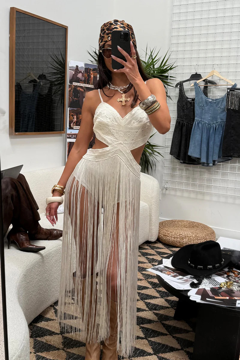 Wisteria Embroidered Ivory Fringe Bodysuit | 12th Tribe