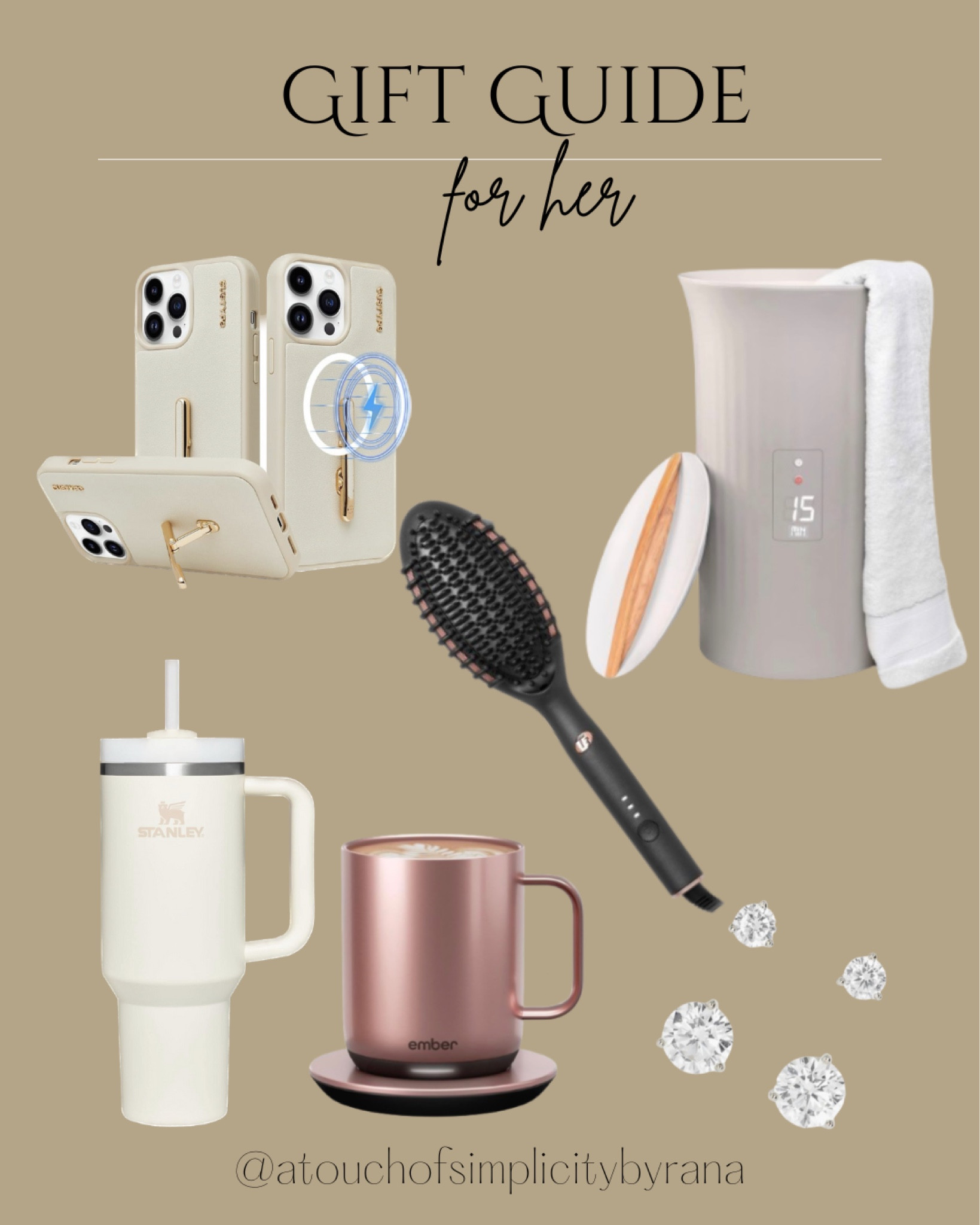 Gift Guide - Gifts for her #giftguide #giftsforher
Towel warmer, stanley cup, jewelry, stud earrings, heating brush, smart mug, ember coffee mug, iPhone case, beige iPhone case 

#LTKbeauty #LTKHoliday #LTKGiftGuide