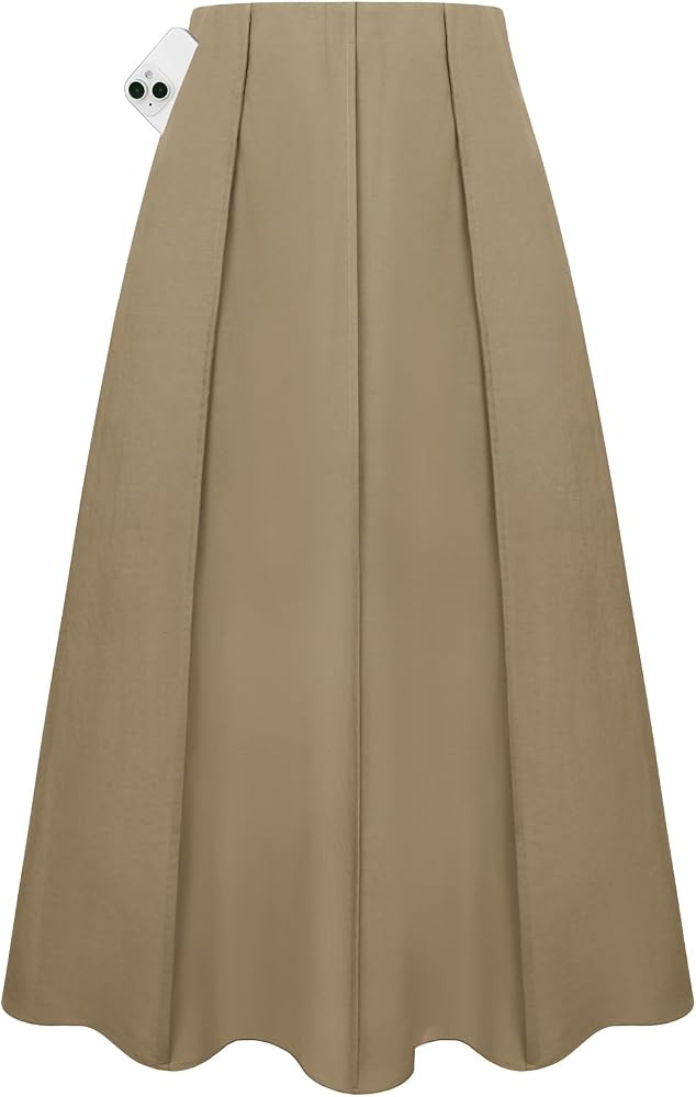 Kate Kasin Women Linen Maxi Skirt, High Waist A Line Skirts with Pockets, Summer Casual Vacation ... | Amazon (US)