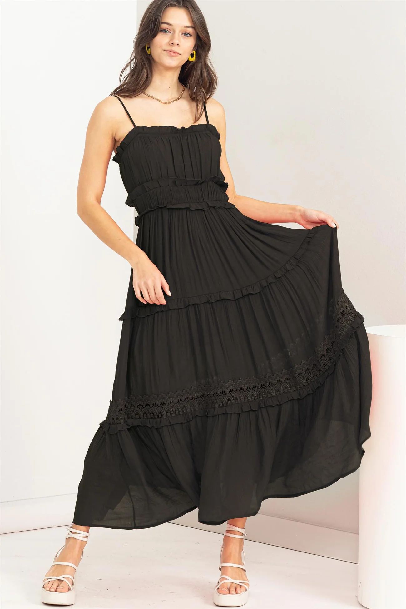 Black Ruffle Tiered Maxi Dress | PinkBlush Maternity