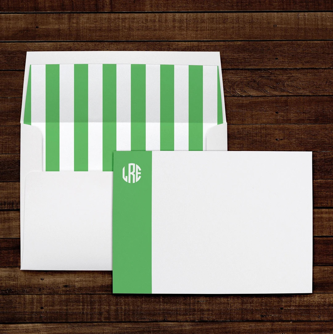 Preppy Green Cabana Stripe Personalized Stationery Thank You Note Cards with Lined Envelopes Ladi... | Etsy (US)