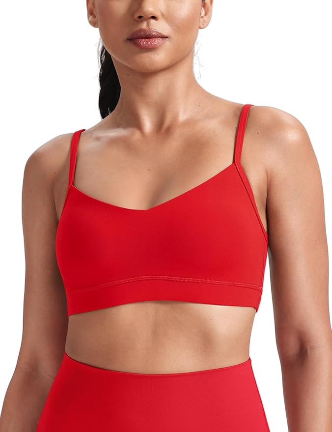 HeyNuts Womens V Neck Sports Bra, Spaghetti Thin Straps Camisole Yoga Tops Padded with Built in B... | Amazon (US)