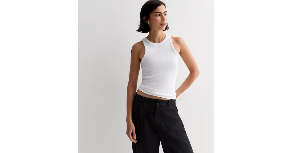 White Ribbed Racer Vest | New Look | New Look (UK)