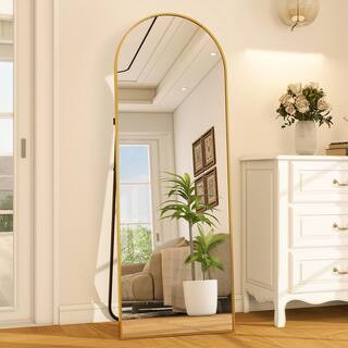XRAMFY 21 in. W x 64 in. H Arched Gold Aluminum Alloy Framed Full Length Mirror Standing Floor Mi... | The Home Depot