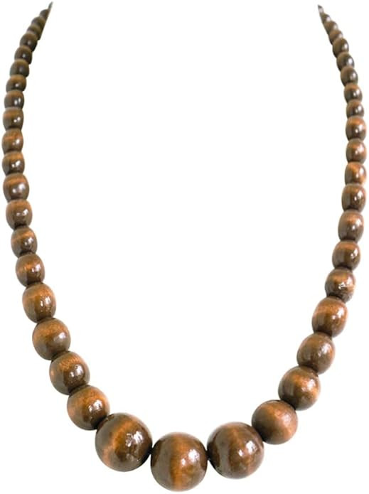 Xianli Wang Natural Wood Beads Necklace for Men Women Wooden Chain Unisex Chunky Bead Necklaces | Amazon (US)