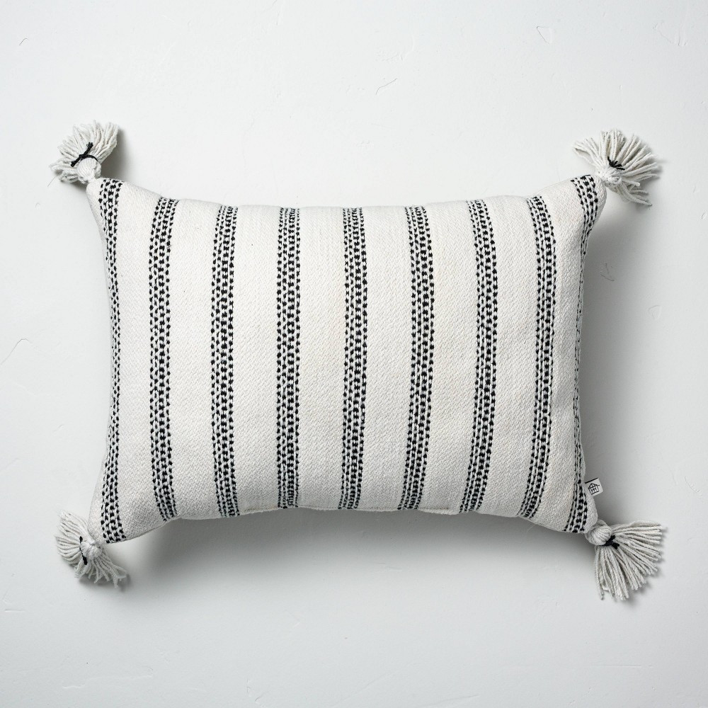 14"" x 20"" Vertical Texture Stripes Indoor/Outdoor Throw Pillow Black/White - Hearth & Hand with Ma | Target