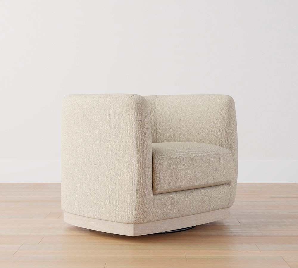 Danton Upholstered Swivel Armchair with Wood Base | Pottery Barn (US)