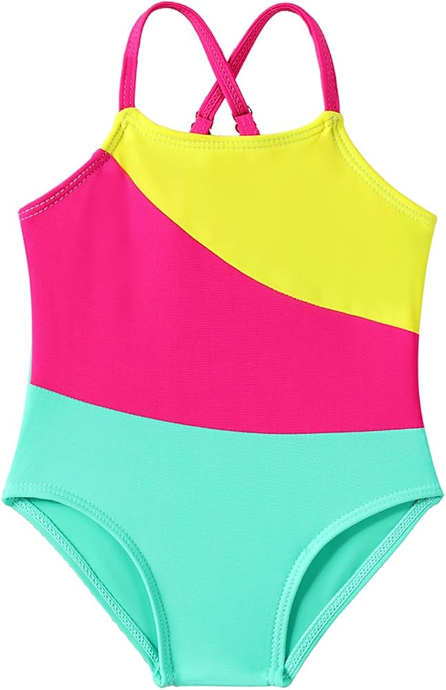Toddler Baby Girl Swimsuit One-Piece Swimwear Color Block Bathing Suit Summer Bikini Set | Amazon (US)