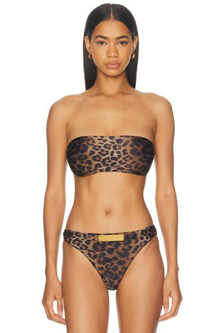 Vix Swimwear x Rosie Huntington-Whiteley Rosie Bandeau Bikini Top in Multi - Brown. Size L (also in S, M, XL). | FWRD 