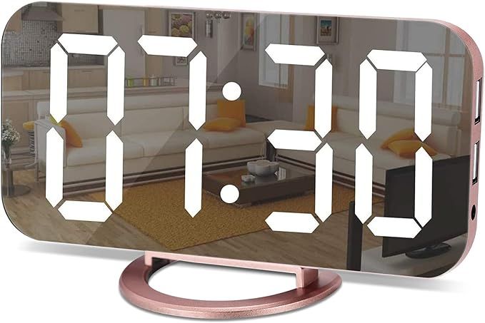 Alarm Clock for Bedroom,LED and Mirror Digital Clock Large Display,with Dual USB Charger Ports,Au... | Amazon (US)