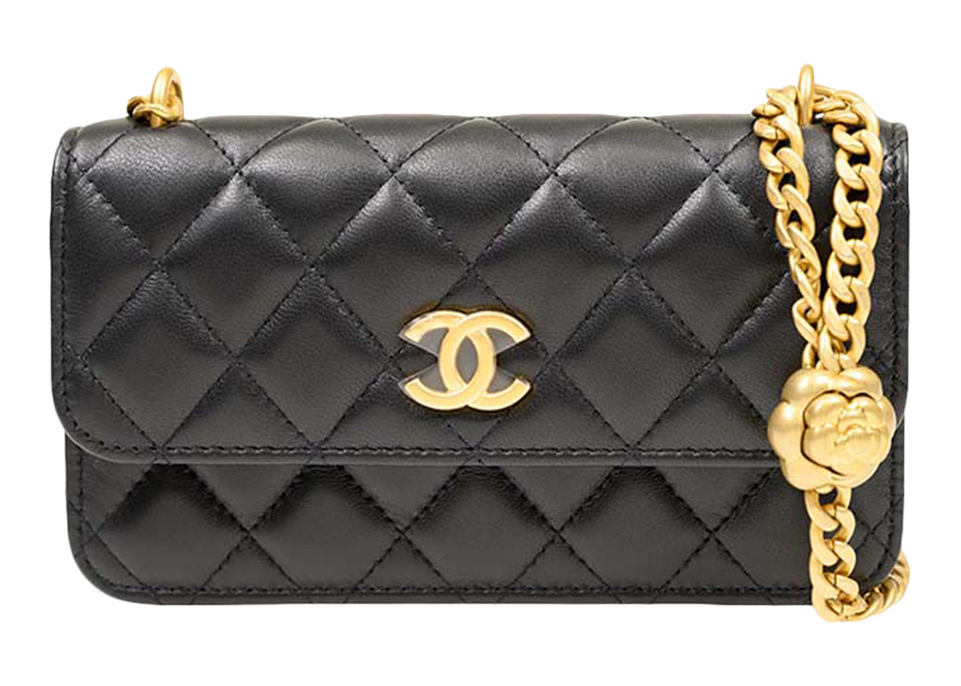 Women's Chanel Camellia Adjusting Buckle Chain with Gold CC Logo Phone Holder Shoulder Bag in Black (Ap3298/B10702/94305) | StockX