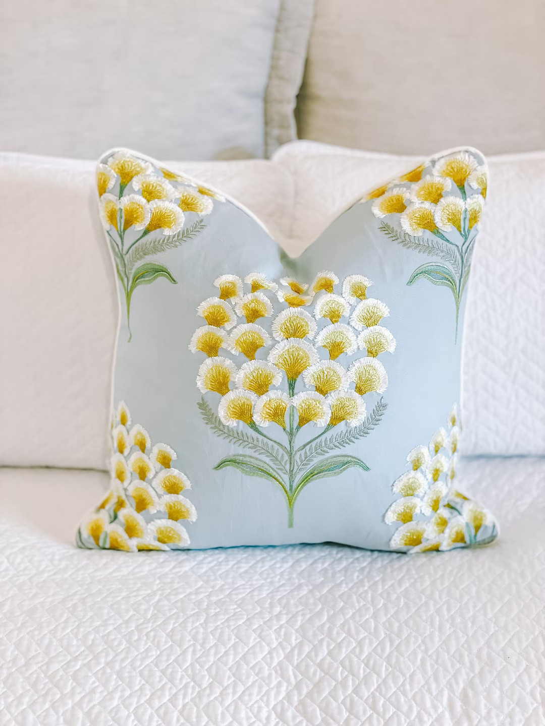 20" Designer Pillow Cover | Schumacher Aurelia in Sky | Single Sided | Corded | Professionally Ma... | Etsy (US)