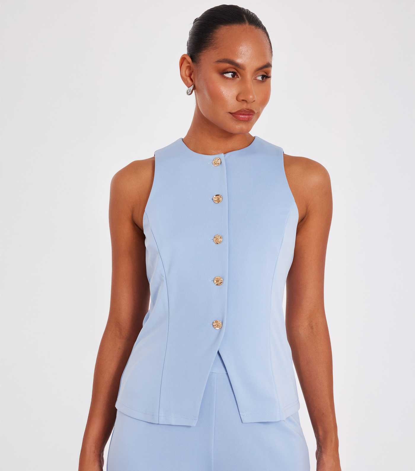 QUIZ Light Blue Button Waistcoat | New Look | New Look (UK)