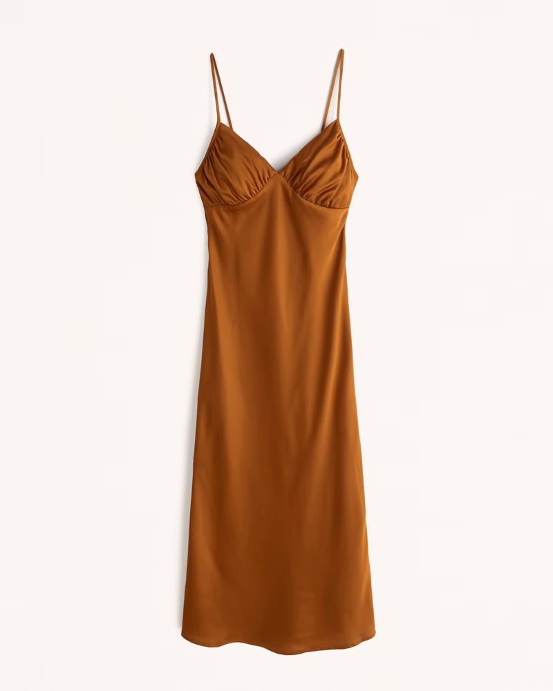 Exchange Color / Size
		
		
				Online Exclusive
			


  
						Ruched Satin Slip Midi Dress | Abercrombie & Fitch (US)