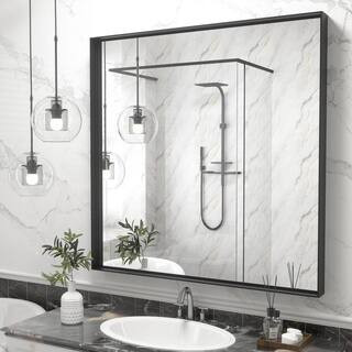 36 in. W x 36 in. H Square Aluminum Alloy Framed and Tempered Glass Wall Bathroom Vanity Mirror i... | The Home Depot