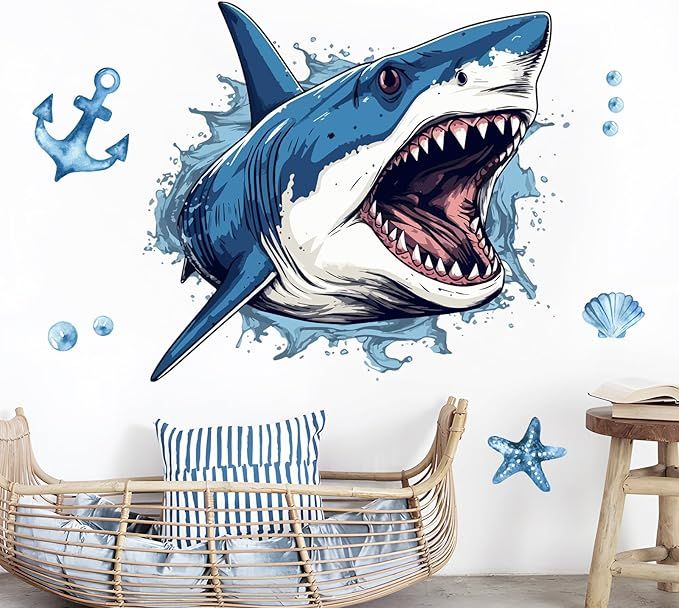 Supzone Large 3D Shark Opening Mouth Wall Decals for Boys Room, Self-Adhesive Ocean Theme Vinyl W... | Amazon (US)