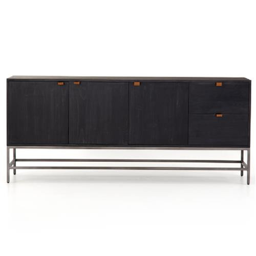 Theodore Industrial Loft Black Wood Grey Iron 3 Door 2 Drawer Sideboard | Kathy Kuo Home