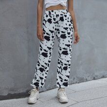 Elastic Waist Cow Print Sweatpants | SHEIN